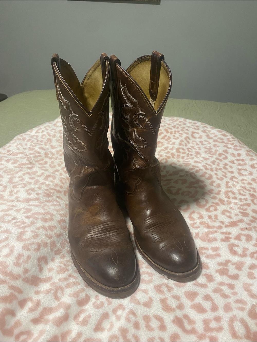 Double H Men's Brown Leather Western Boots with Embroidered Shaft size 11.5 D
